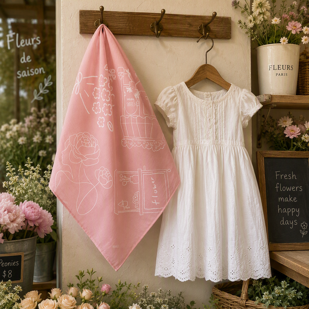 Light Pink Little Flower Shop Scarf
