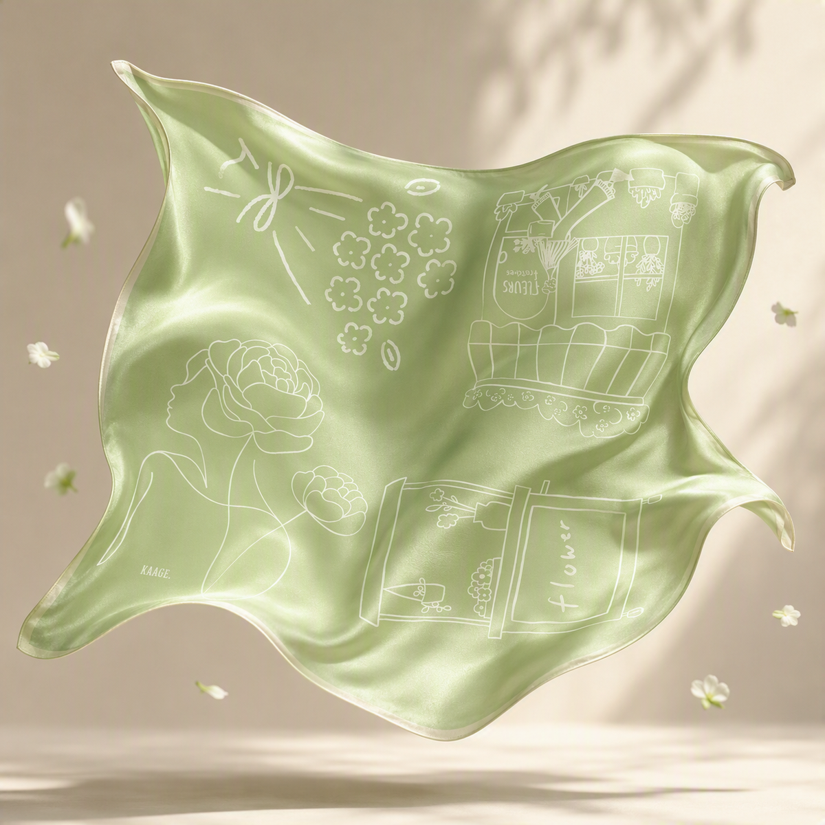 Light Green Little Flower Shop Scarf