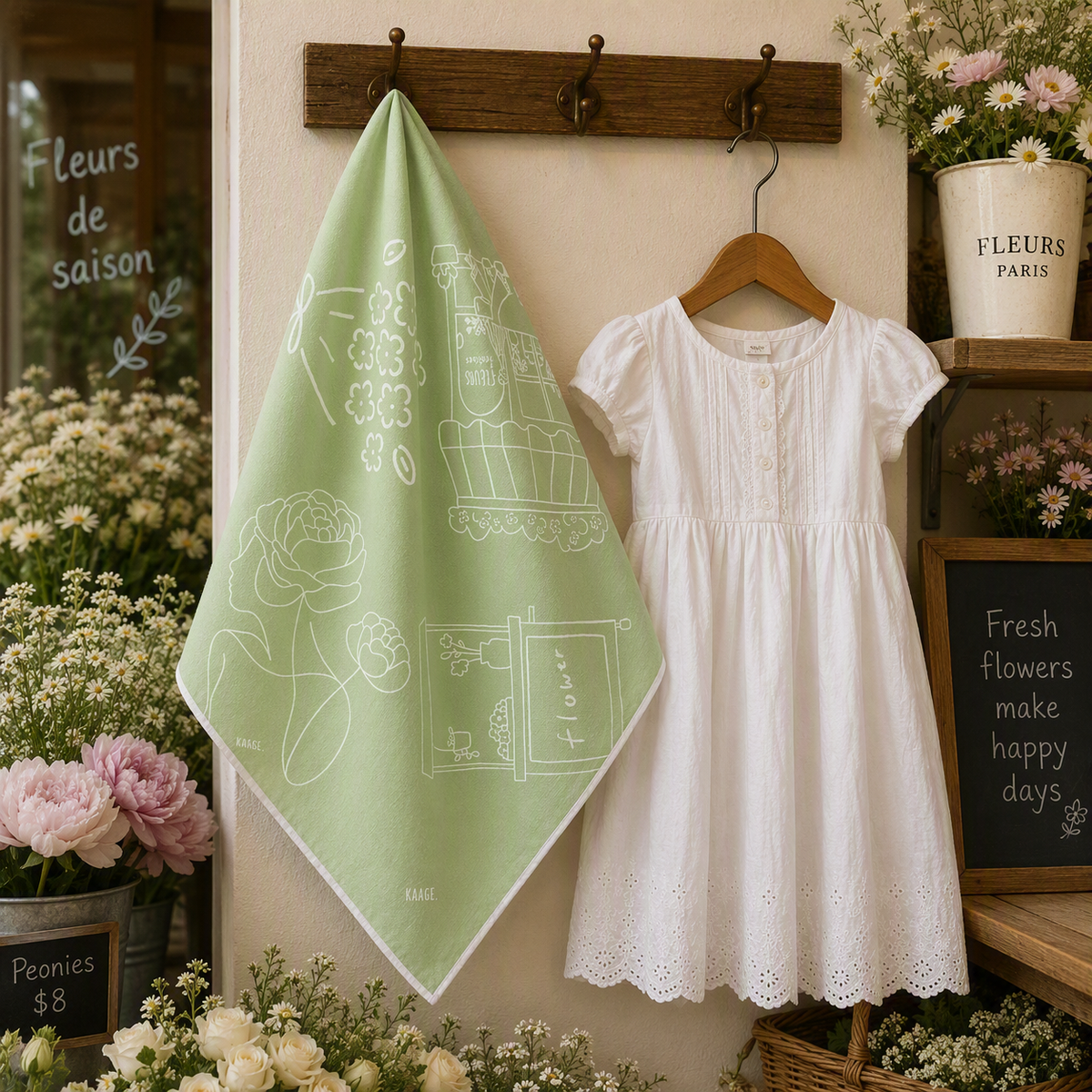 Light Green Little Flower Shop Scarf
