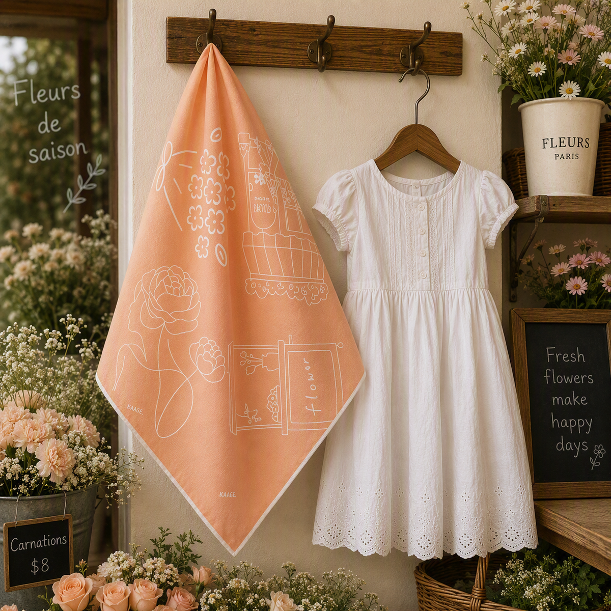 Light Apricot Little Flower Shop Scarf